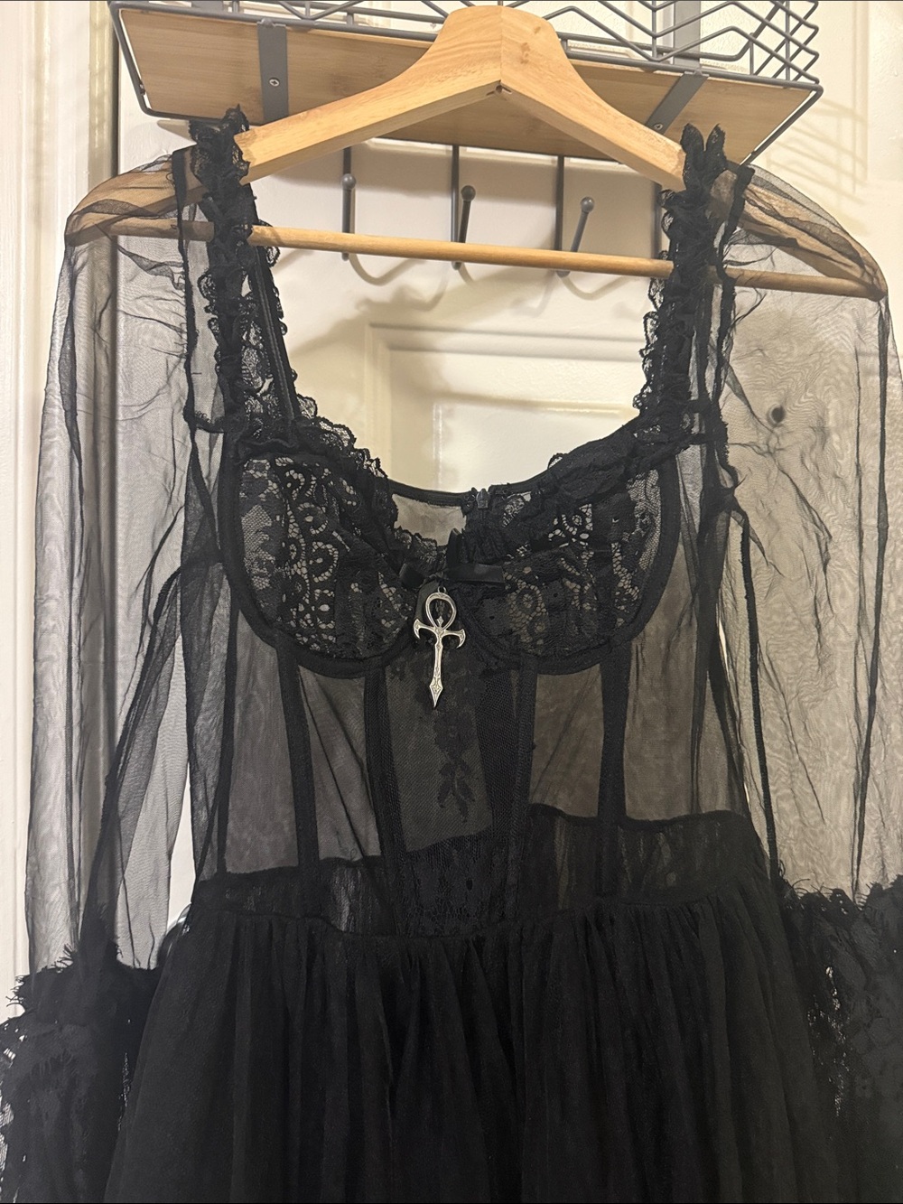 Black Lace Sheer Gown with Underwire Detail